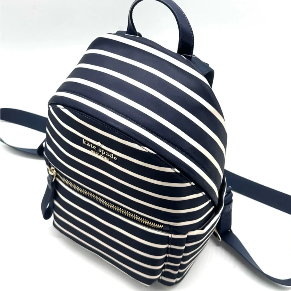 Kate Spade Chelsea Nylon Medium Backpack Navy Blue Striped